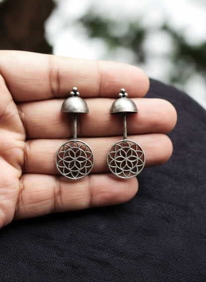 Silver Oxidized Filigree Disc Drop Earrings for Women - All Occasions wear