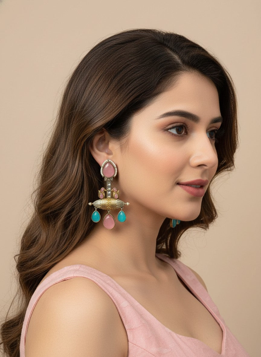 Fusion Monalisa Stone Statement Dangler Earrings for Women - Special Occasions