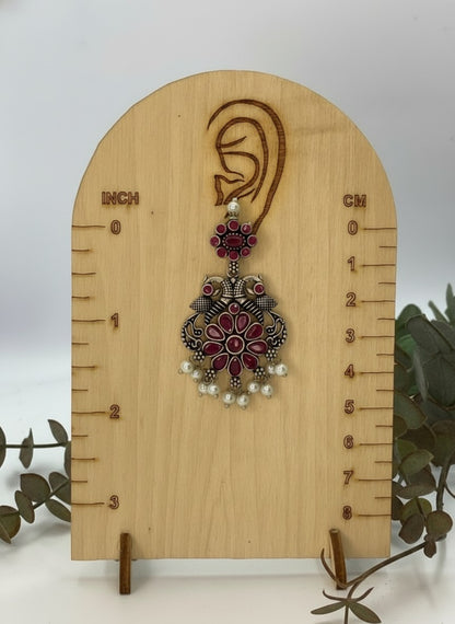 Silver Oxidized Peacock Dangler Earrings with Stone and Pearls