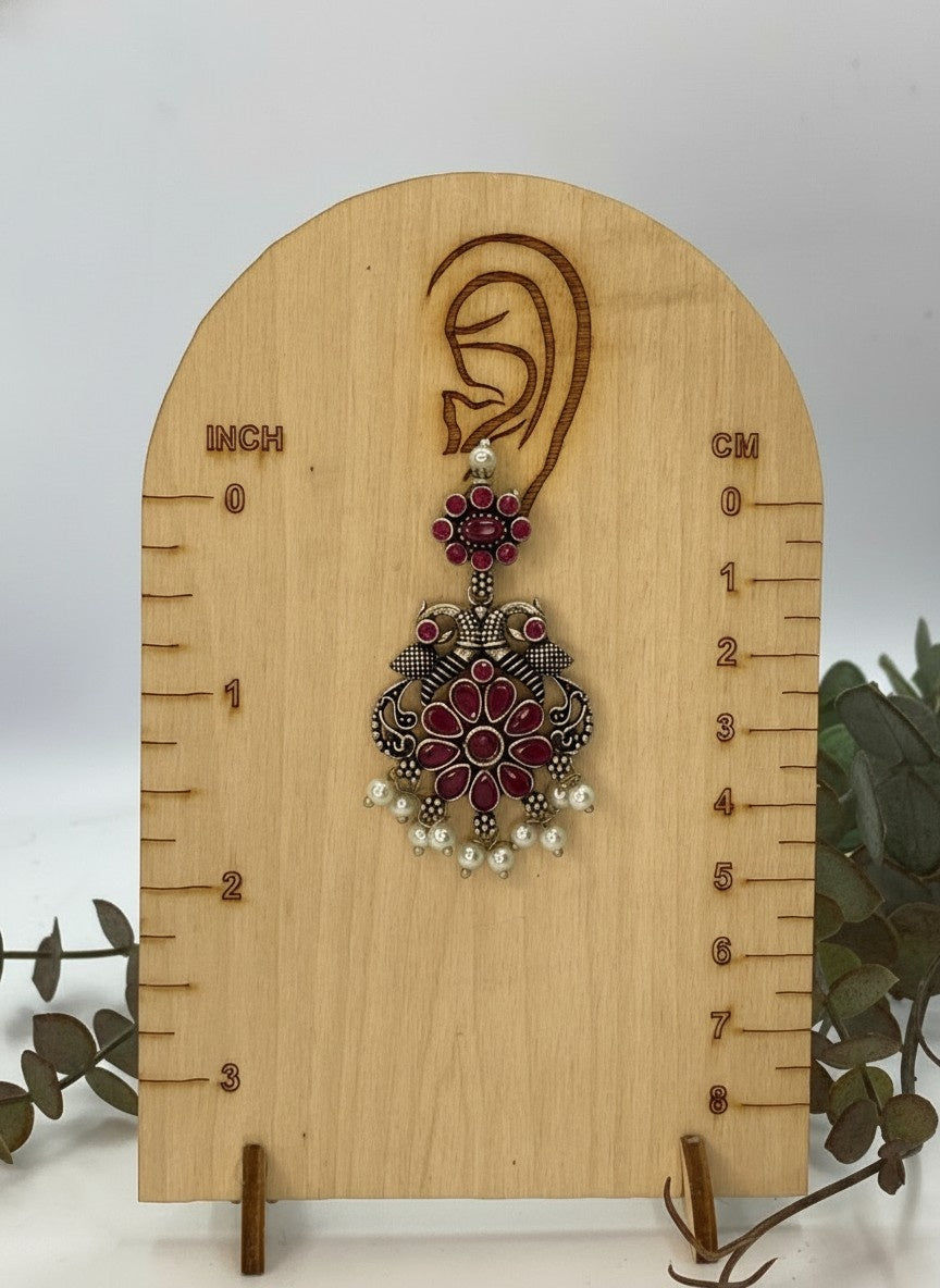 Silver Oxidized Peacock Dangler Earrings with Stone and Pearls