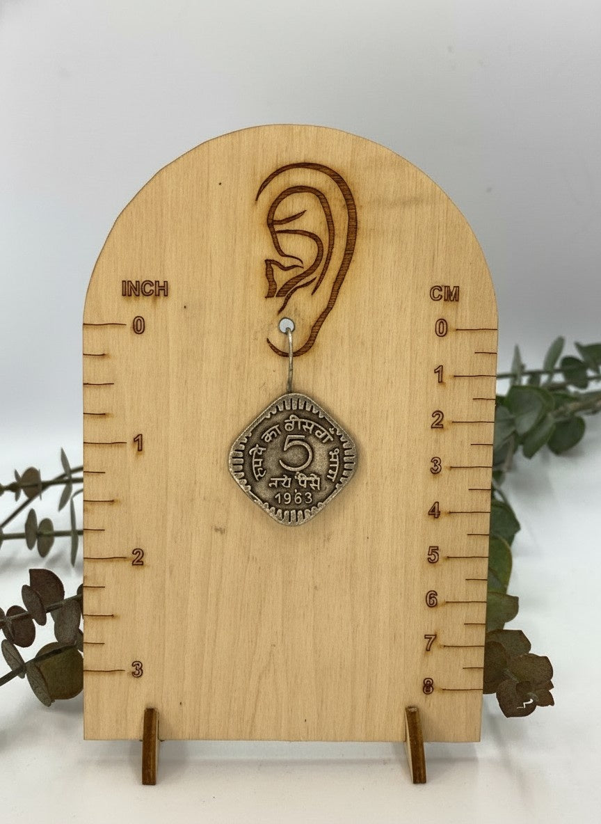 Silver Oxidized Hook Style Handcrafted 5 Paisa Coin Earrings