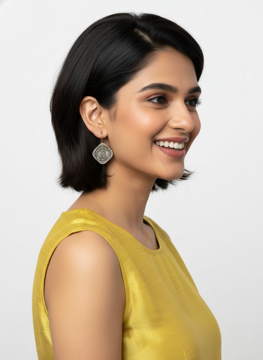 Silver Oxidized Hook Style Handcrafted 5 Paisa Coin Earrings