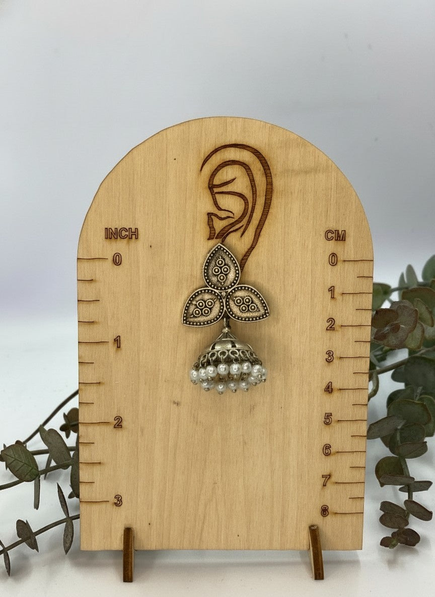 Silver Oxidized  Leaf stud and Jhumkis with Pearl Drops