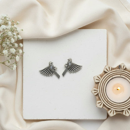 Silver Oxidized Bird Stud Earrings