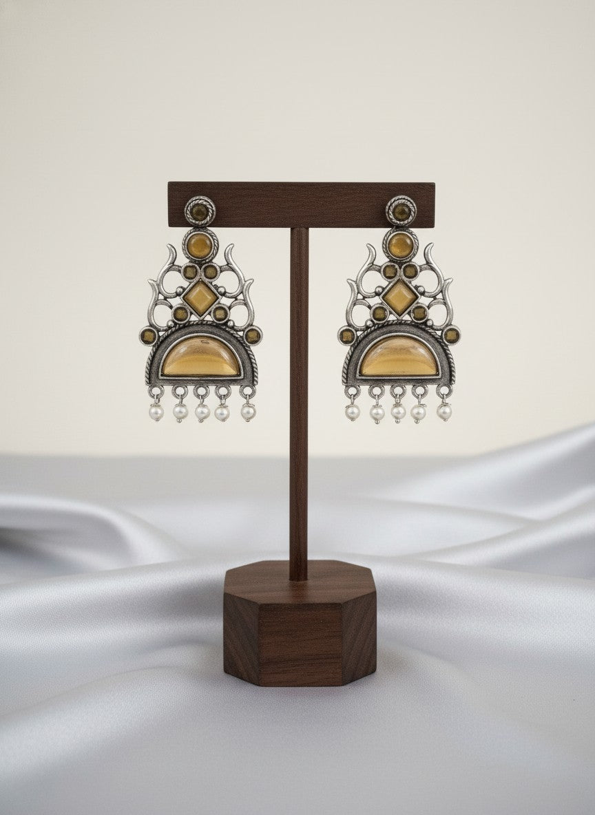 Silver Oxidized Stone Dangler Earrings