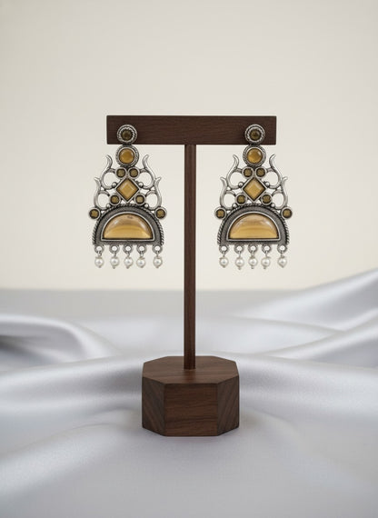 Silver Oxidized Stone Dangler Earrings