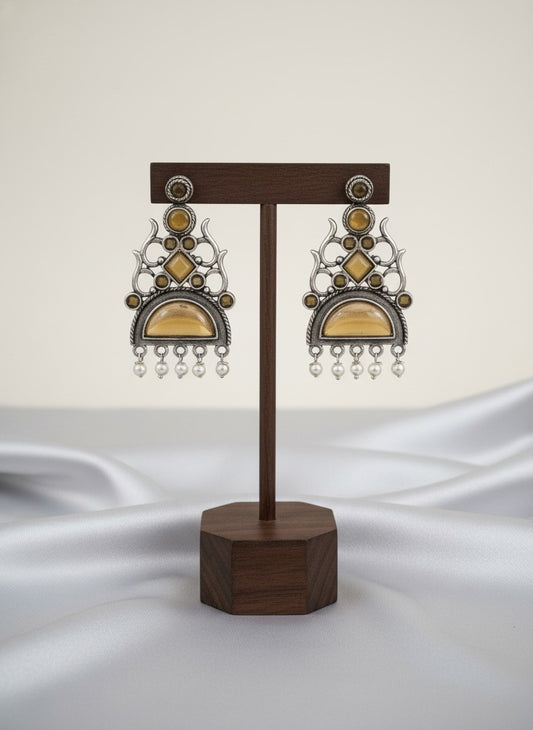 Silver Oxidized Stone Dangler Earrings