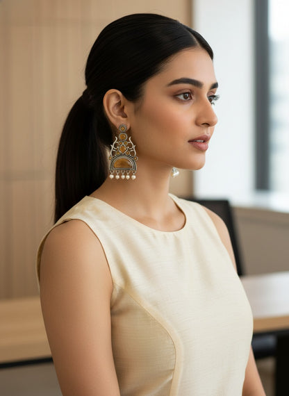 Silver Oxidized Stone Dangler Earrings