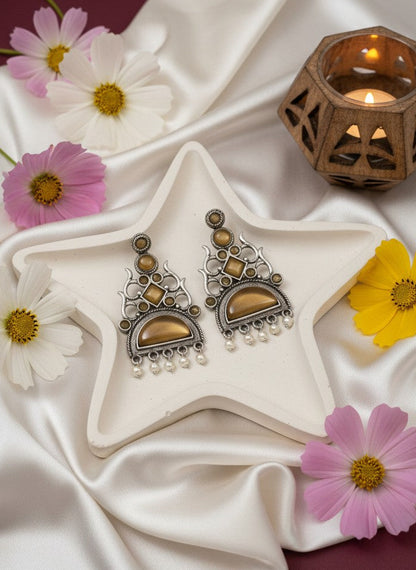 Silver Oxidized Stone Dangler Earrings