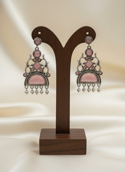 Silver Oxidized Stone Dangler Earrings