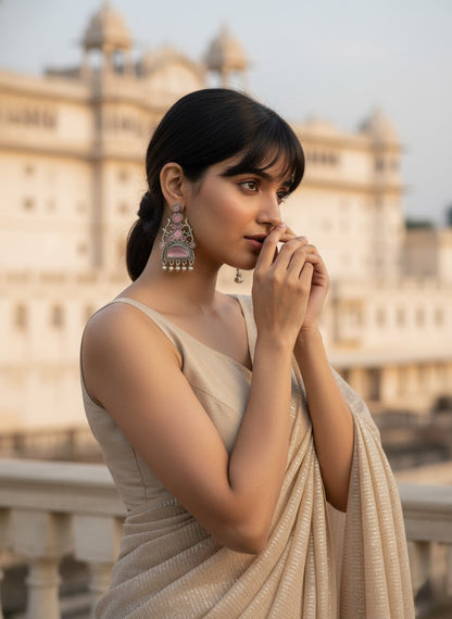 Silver Oxidized Stone Dangler Earrings