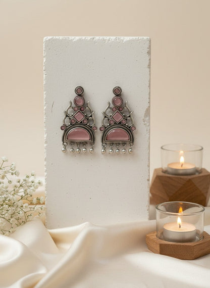 Silver Oxidized Stone Dangler Earrings