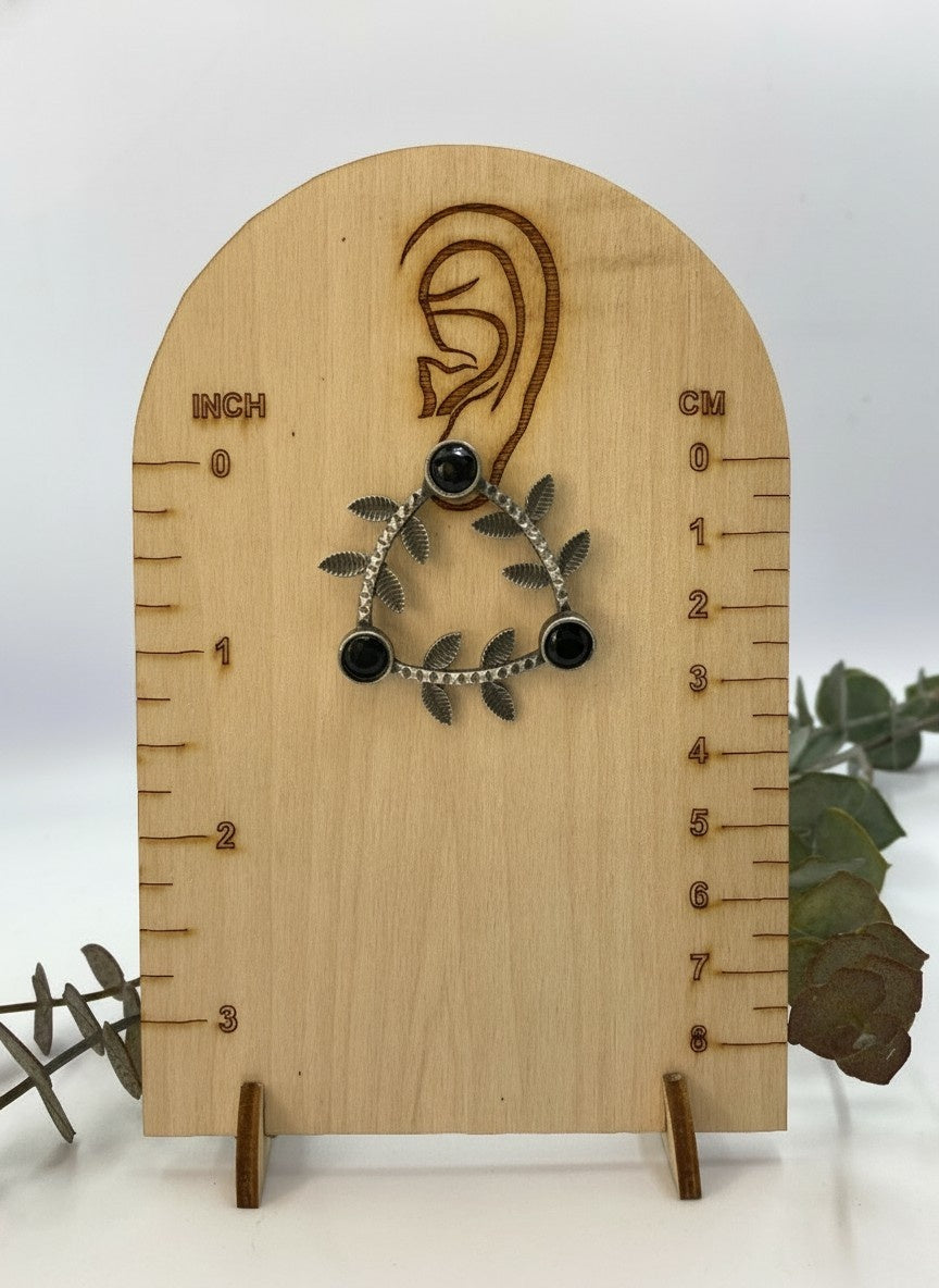 Silver Oxidized Geometric Pattern Leaf-Inspired Earrings