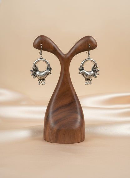 Silver Oxidized Bird Hook Earrings