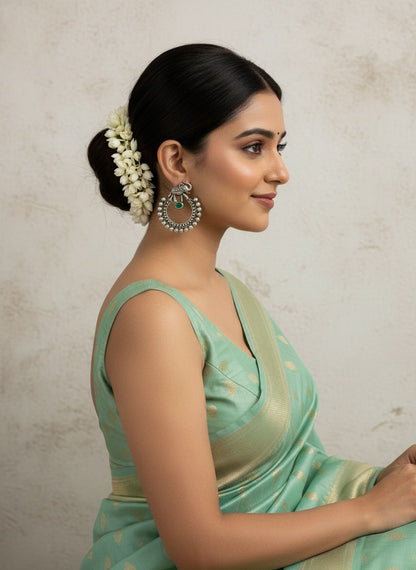 Silver Oxidized Chandbali Style Elephant Motifs Earrings