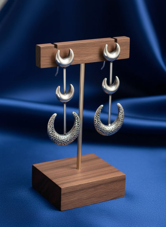 Silver Oxidized Half Moon Dangler Earrings