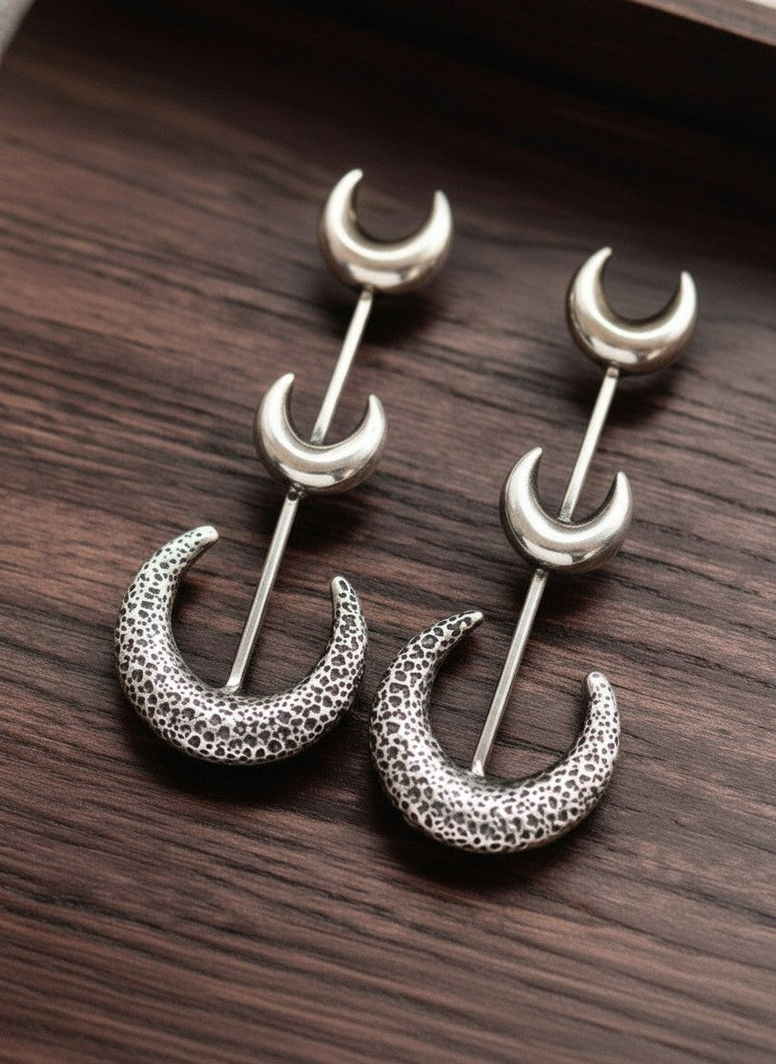 Silver Oxidized Half Moon Dangler Earrings