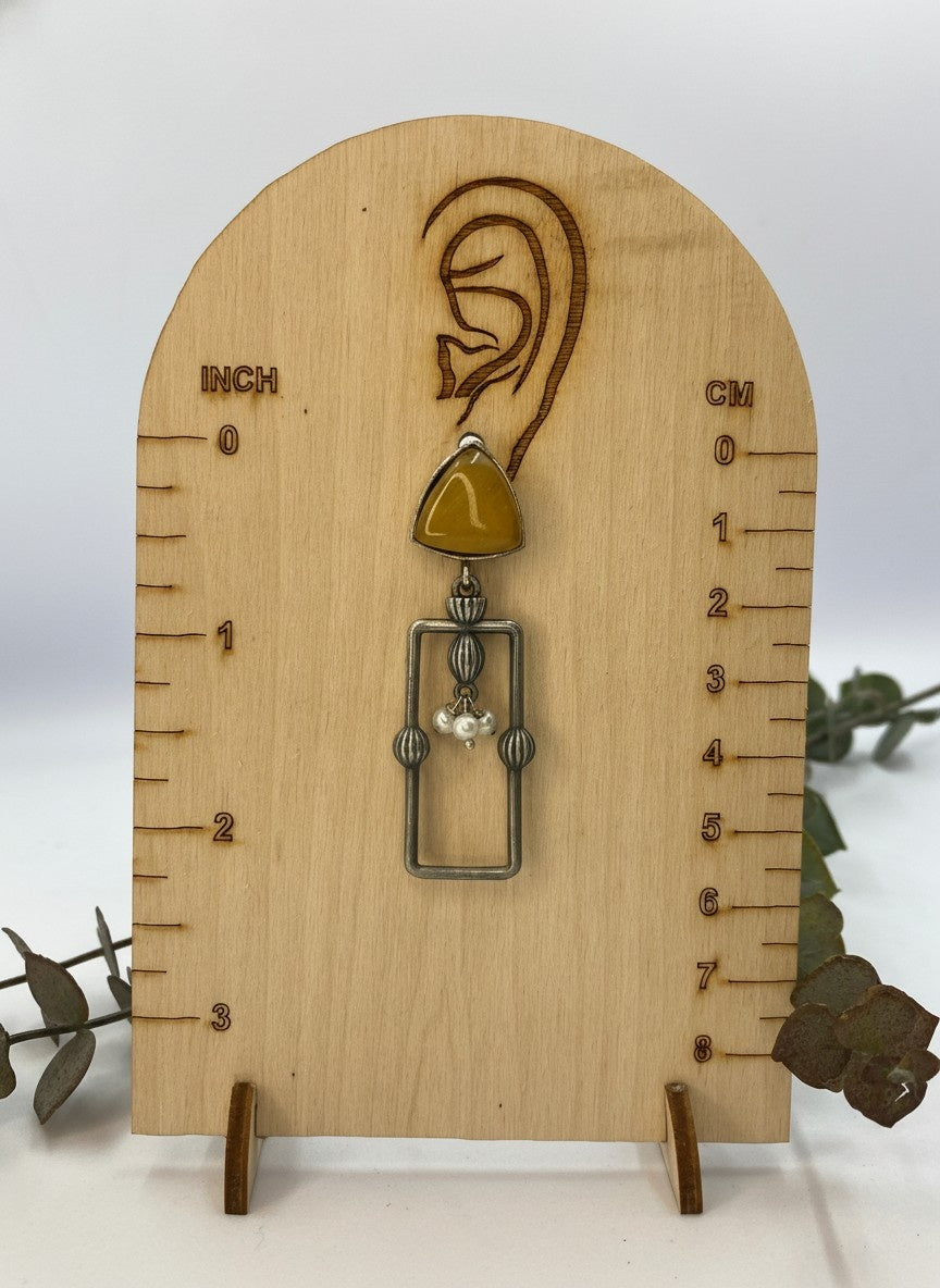 Statement Silver Oxidized Geometric Dangler Earrings with Monalisa stones and pearls