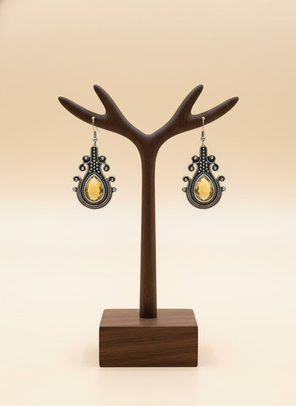 Silver Oxidized Monalisa Stone Hook Earrings for Women