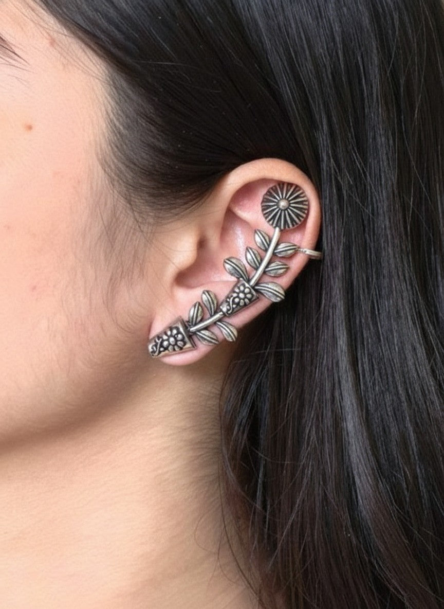 Floral Vine Silver Oxidized Earcuff Earrings for Women - Special Occasions