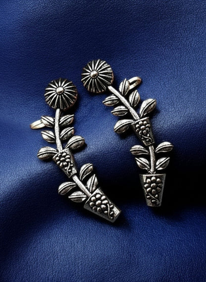 Floral Vine Silver Oxidized Earcuff Earrings for Women - Special Occasions