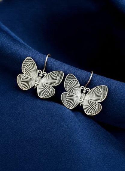 Silver Oxidized Butterfly Drop Hook Earrings for Women - Casual Wear