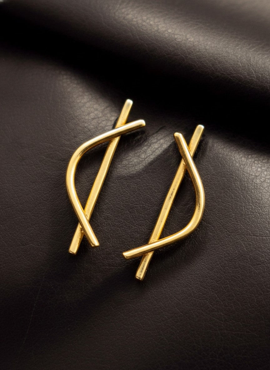 Minimalist Gold Plated Bar Cross Stud Earrings for Women - Casual Office Wear
