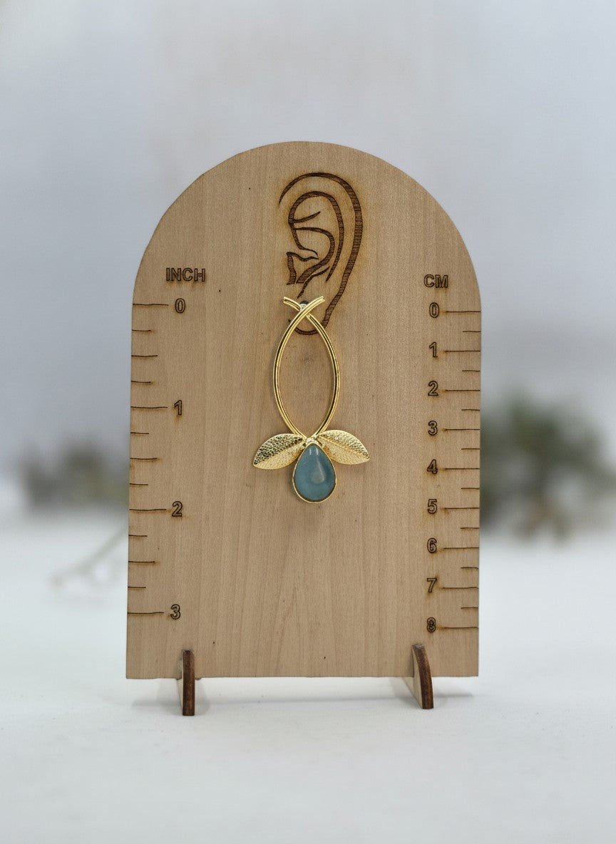 Aqua Teardrop Monalisa Stone Gold Plated Leaf Earrings for Women – Minimal Contemporary Earrings
