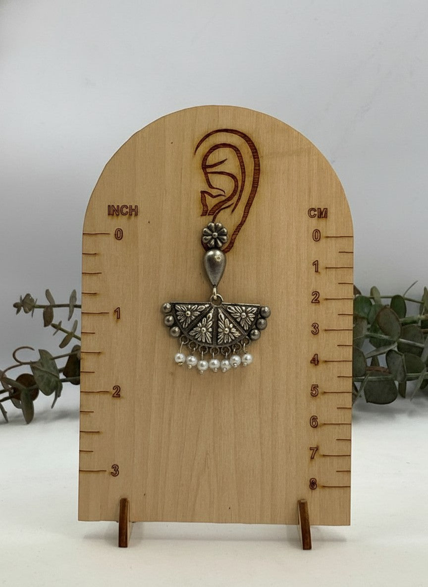 Silver Oxidized Floral Fan Earrings with Pearl Drops for Women - All Occasions