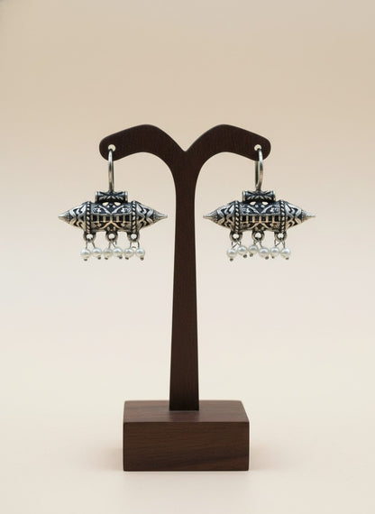 Silver Oxidized Pearl Hook Earrings for Women