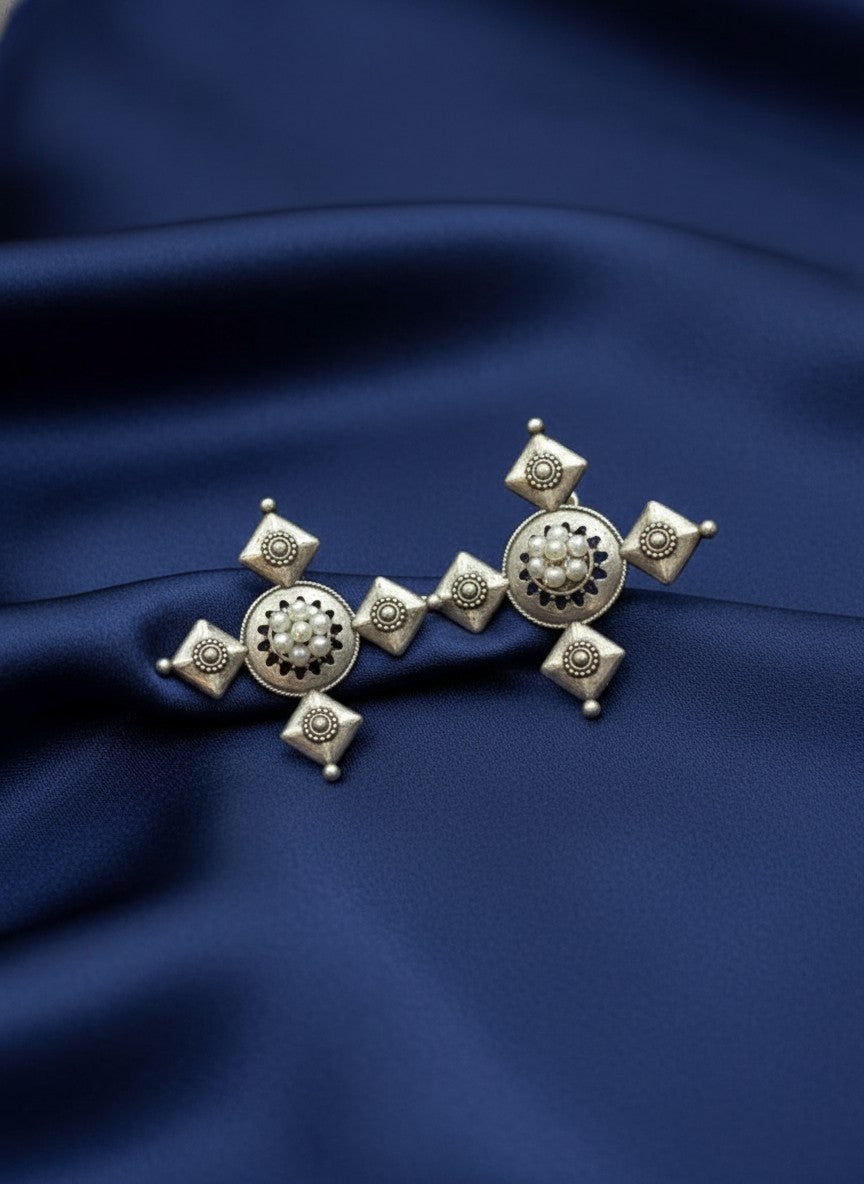 Silver Oxidized Unique Boho Inspired Earrings for Women