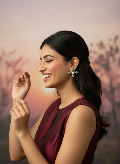 Silver Oxidized Unique Boho Inspired Earrings for Women