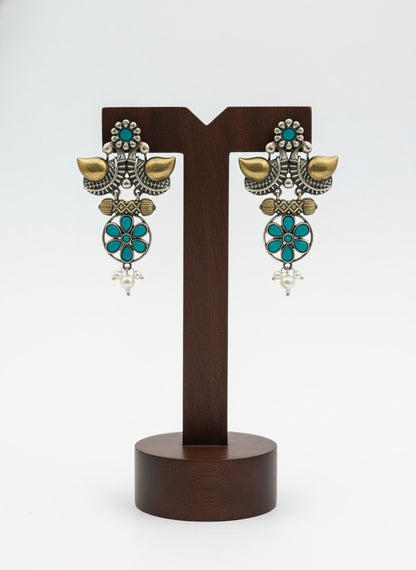 Traditional Two-Tone Oxidized Bird Earrings for Women