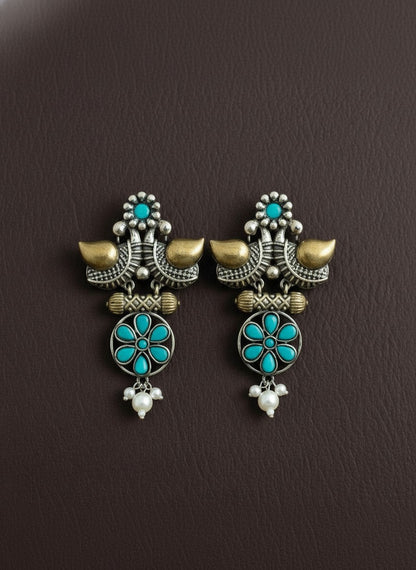 Traditional Two-Tone Oxidized Bird Earrings for Women