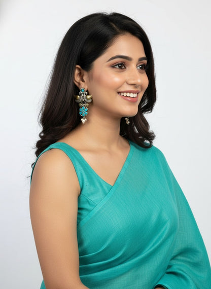 Traditional Two-Tone Oxidized Bird Earrings for Women
