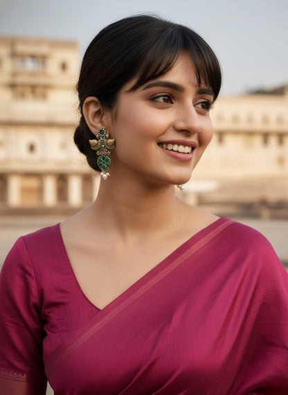 Traditional Two-Tone Oxidized Bird Earrings for Women