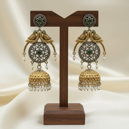 Traditional Two-Tone Parrot Jhumka Dangler Earrings for Women