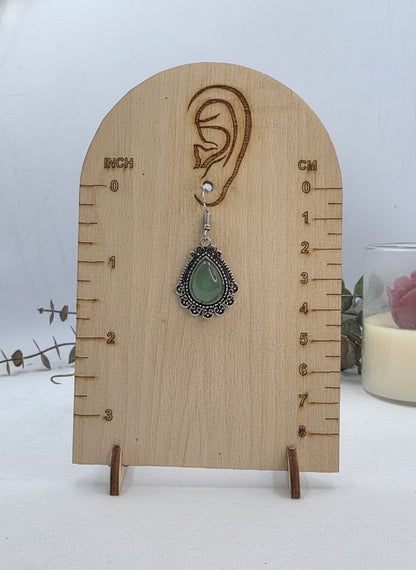 Silver Oxidized Mint Monalisa Stone Teardrop Filigree Hook Earrings for Women - Everyday Wear