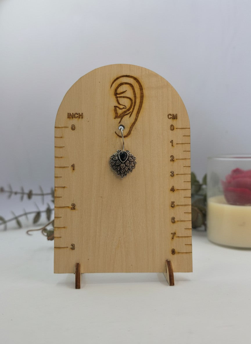 Silver Oxidized Black Teardrop Stone Nature-Inspired Leaf Cluster Hook Earrings for Women - Everyday Wear