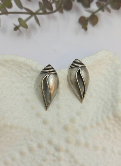 Silver Oxidized Conch Shell Inspired Stud Earrings for Women - Everyday Wear