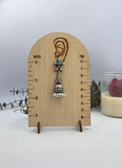 Silver Oxidized Boho Floral Jhumka Earrings with Aqua Stone and Pearl Drops for Women - All Occasions