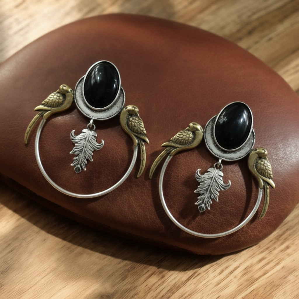 Silver Plated Two-Tone Parrot Earrings for Women