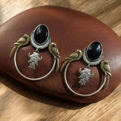 Silver Plated Two-Tone Parrot Earrings for Women