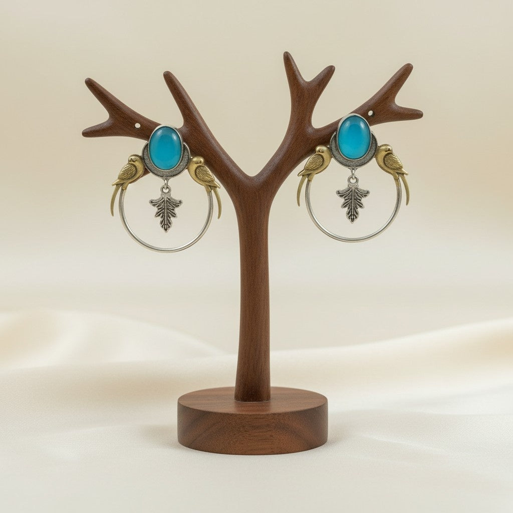 Silver Oxidized Two-Tone Parrot Earrings for Women
