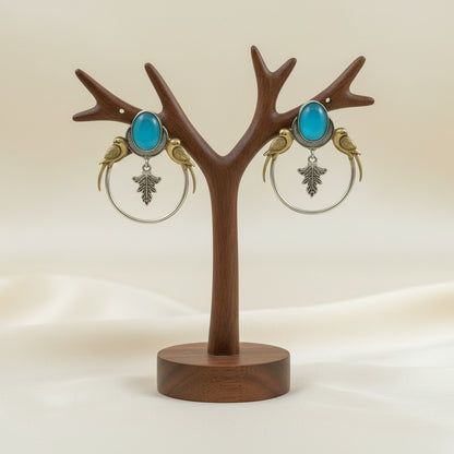 Silver Oxidized Two-Tone Parrot Earrings for Women
