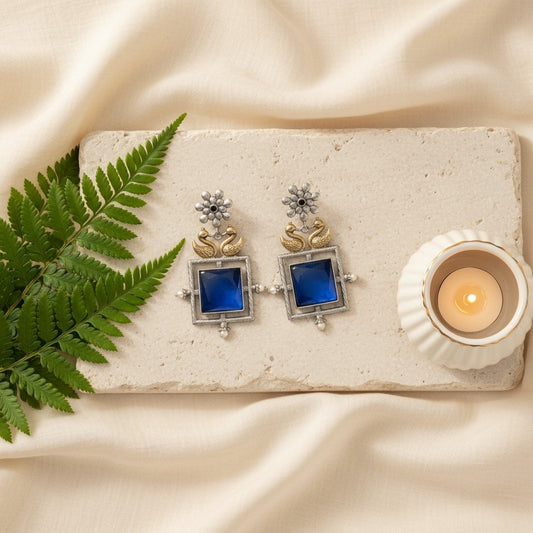 Bird design Two-Tone Monalisa Stone Dangler Earrings for Women