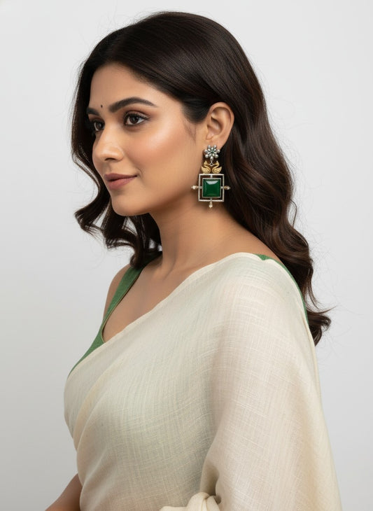 Bird design Two-Tone Monalisa Stone Dangler Earrings for Women