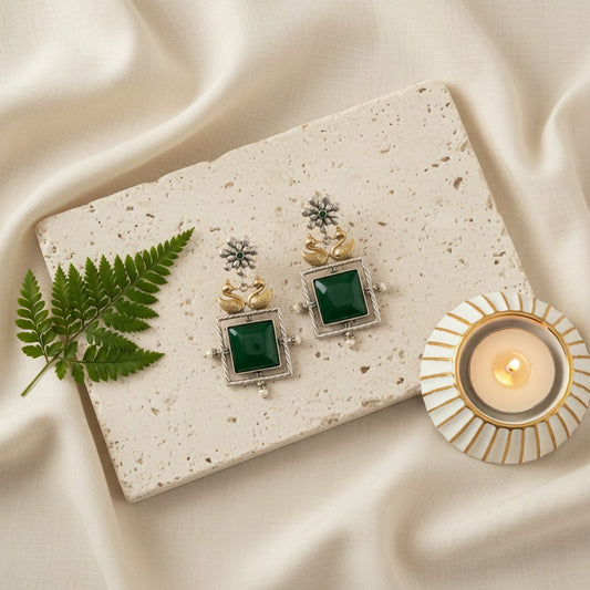 Bird design Two-Tone Monalisa Stone Dangler Earrings for Women