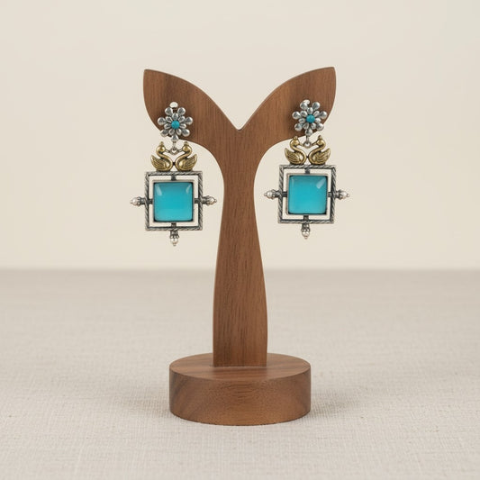 Bird design Two-Tone Monalisa Stone Dangler Earrings for Women