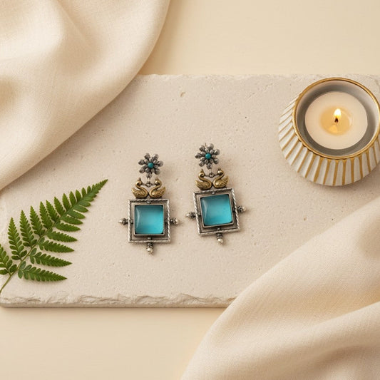 Bird design Two-Tone Monalisa Stone Dangler Earrings for Women